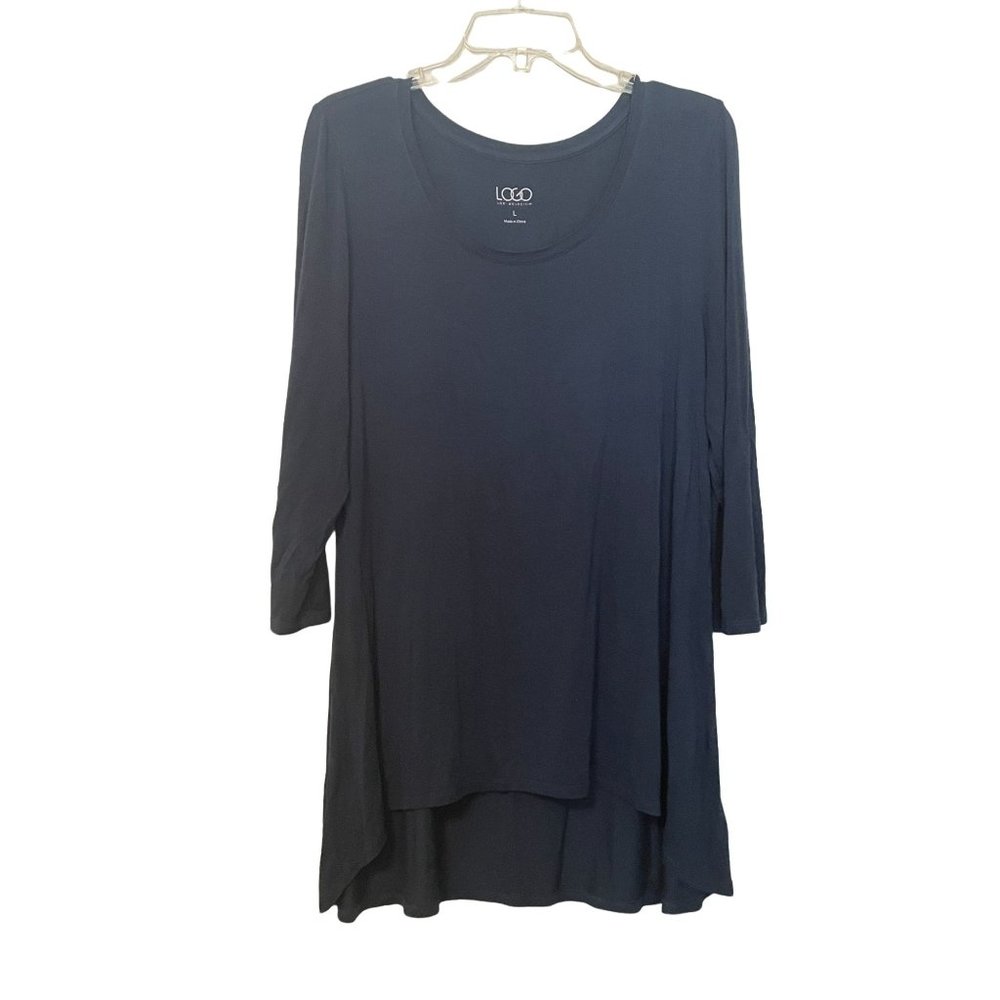 Logo Lori Goldstein High Low Hem Scoop Neck Top Tunic Size Large Rayon Spandex